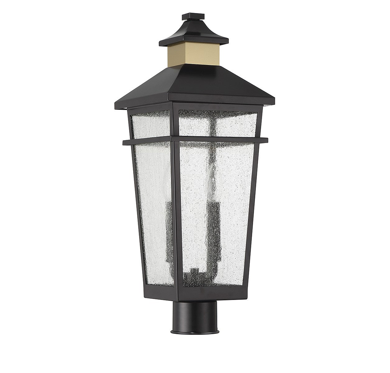 Lampadaire d'extérieur Kingsley à deux lumières en noir mat avec laiton chaud