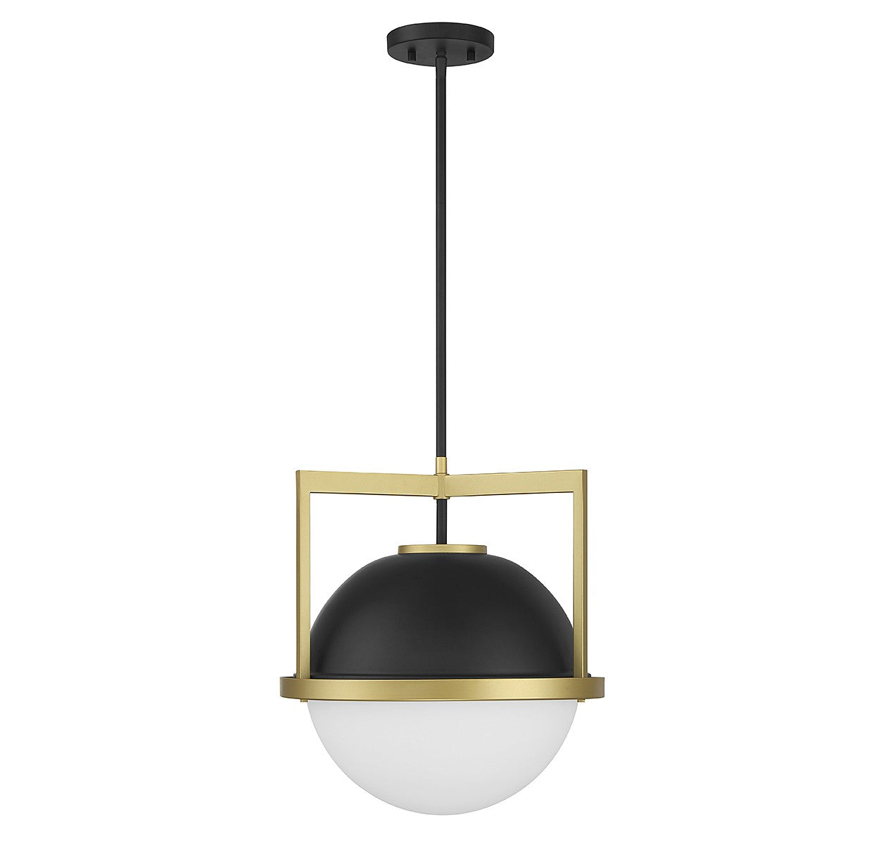 Suspension Carlyle un point lumineux, noir mat et laiton chaud