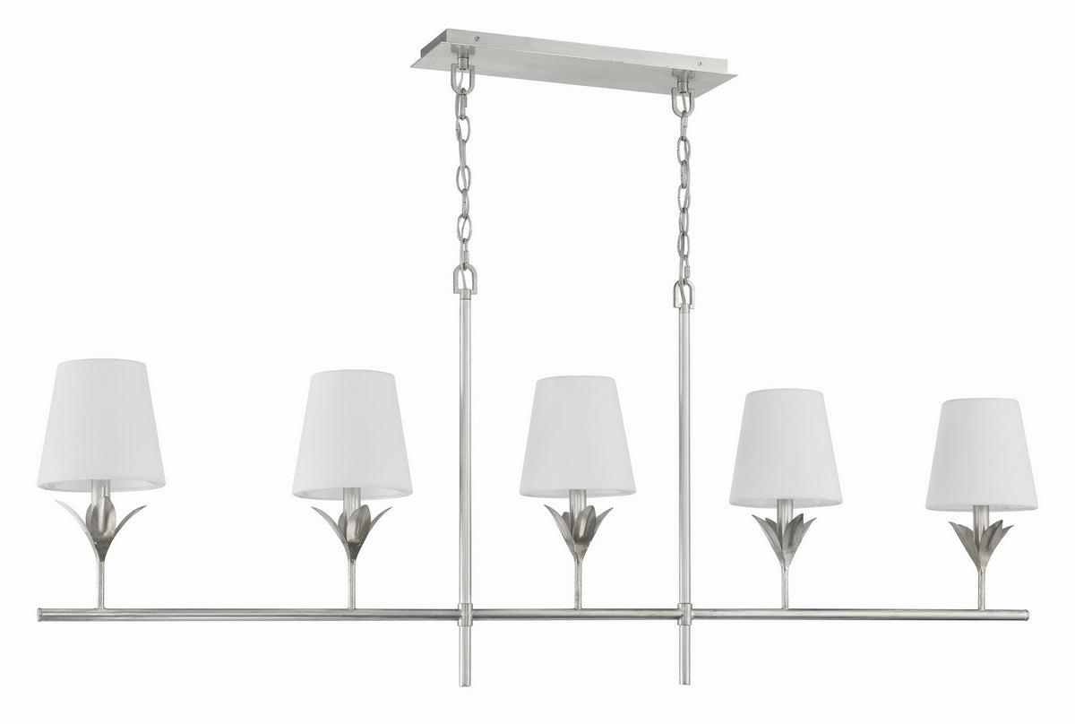 Broche Five Light Chandelier in Antique Silver