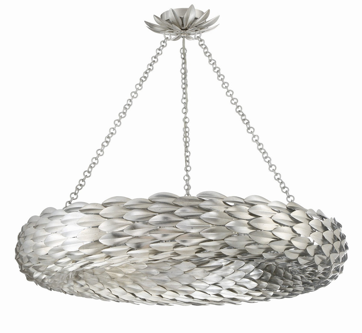 Broche Eight Light Pendant in Antique Silver