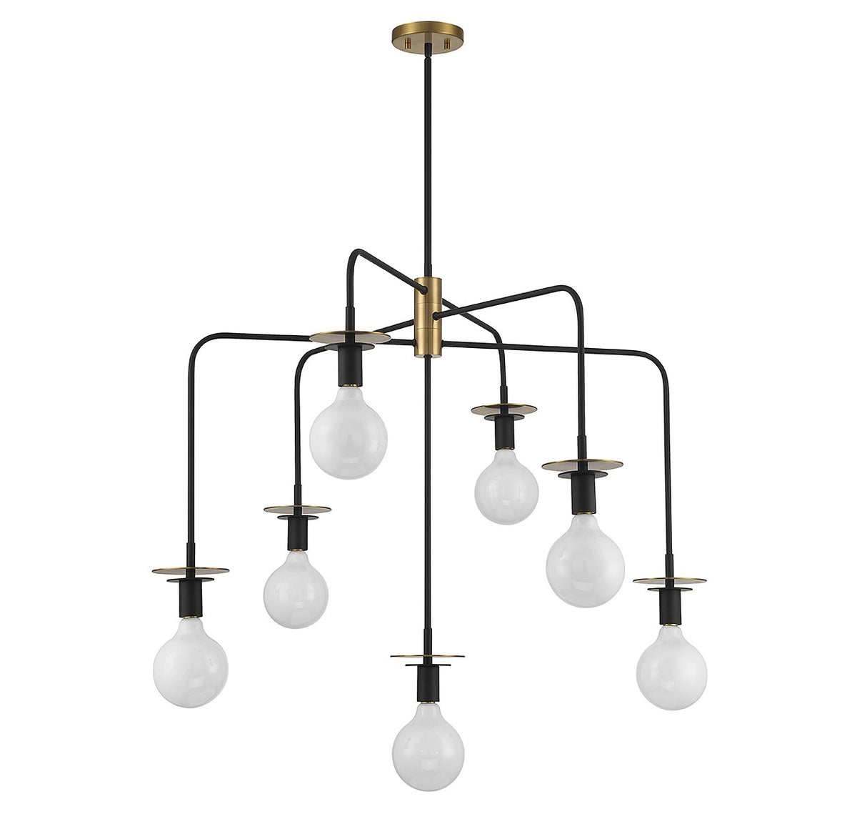 Godfrey Seven Light Chandelier in Matte Black w/ Warm Brass