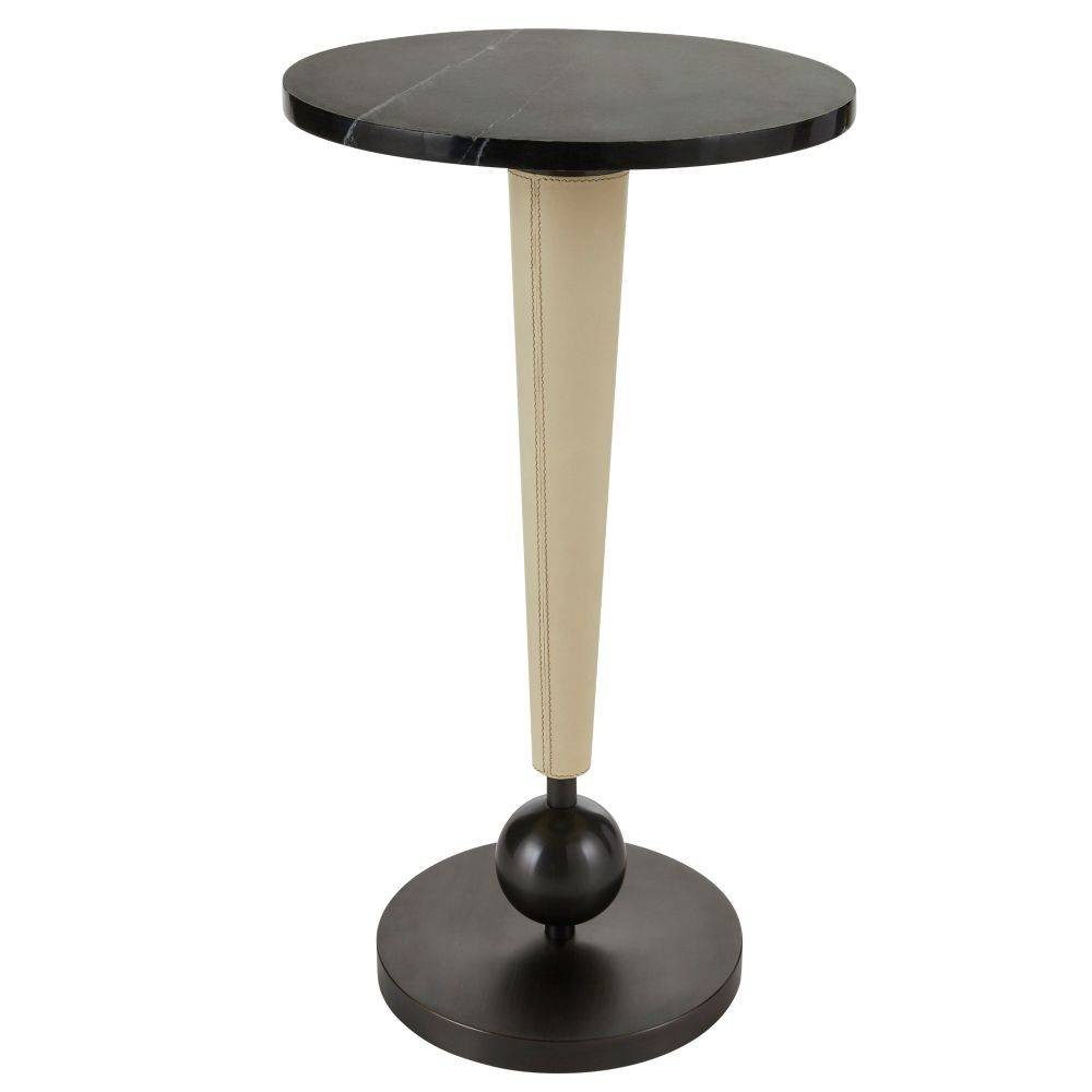 Valari Drink Table in Black Marble/Ivory Leather//Bronze