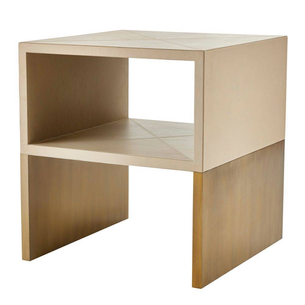 Talcon End Table in Dove Leather/Antique Brass Clad