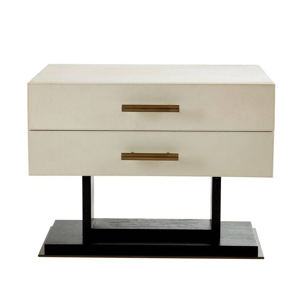 Tatro Side Table in Ivory Leather/Ebony Oak/Antique Brass