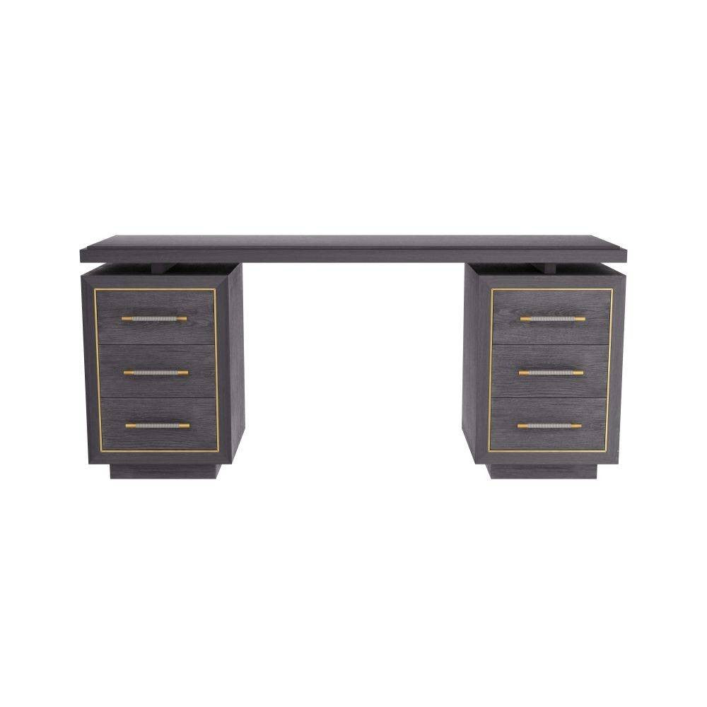 Wixom Desk in Ebony Oak/Antique Brass/Graphite Leather