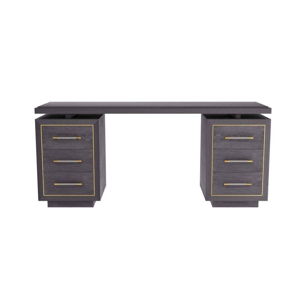 Bureau Wixom en chêne ébène/laiton antique/cuir graphite
