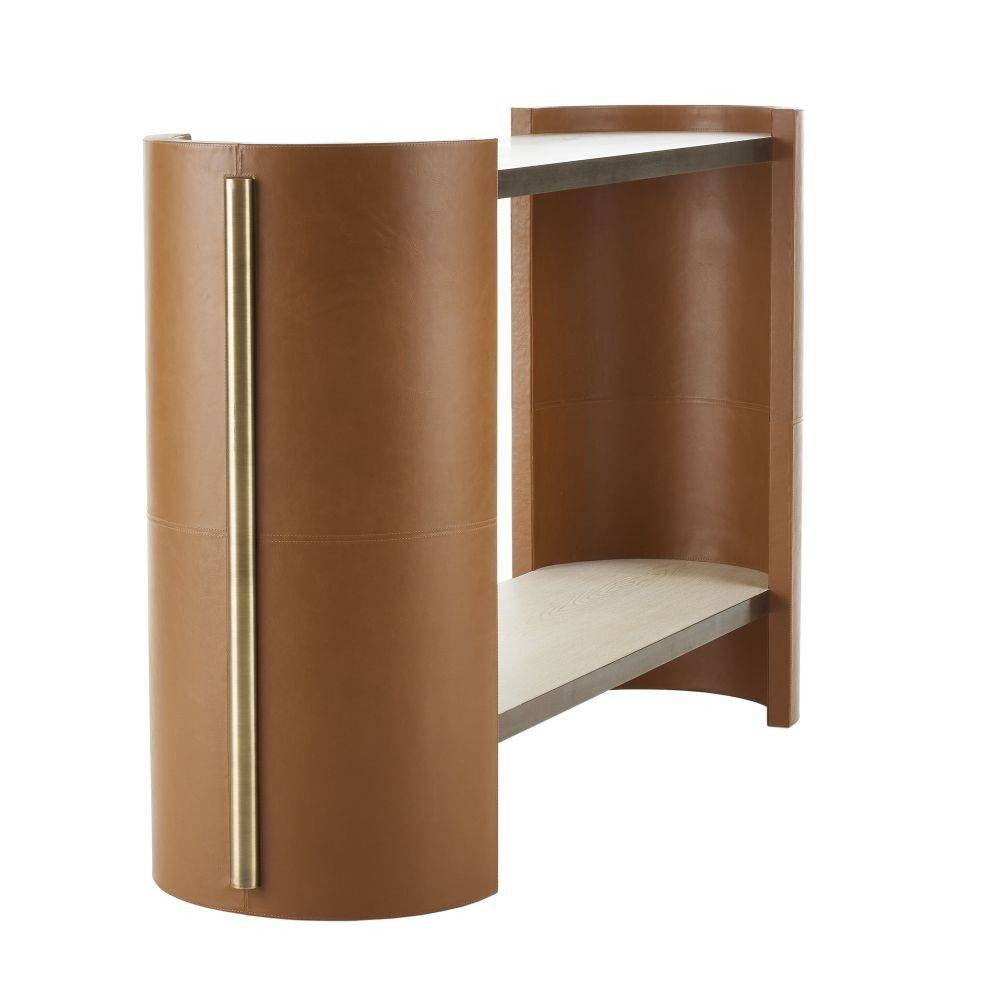 Warley Console in Smoke Oak/Russet Leather/Antique Brass