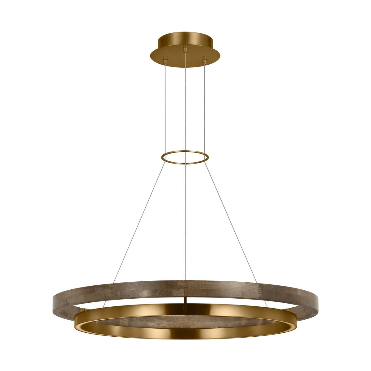 Grace LED Chandelier in Natural Brass/ Weathered Oak