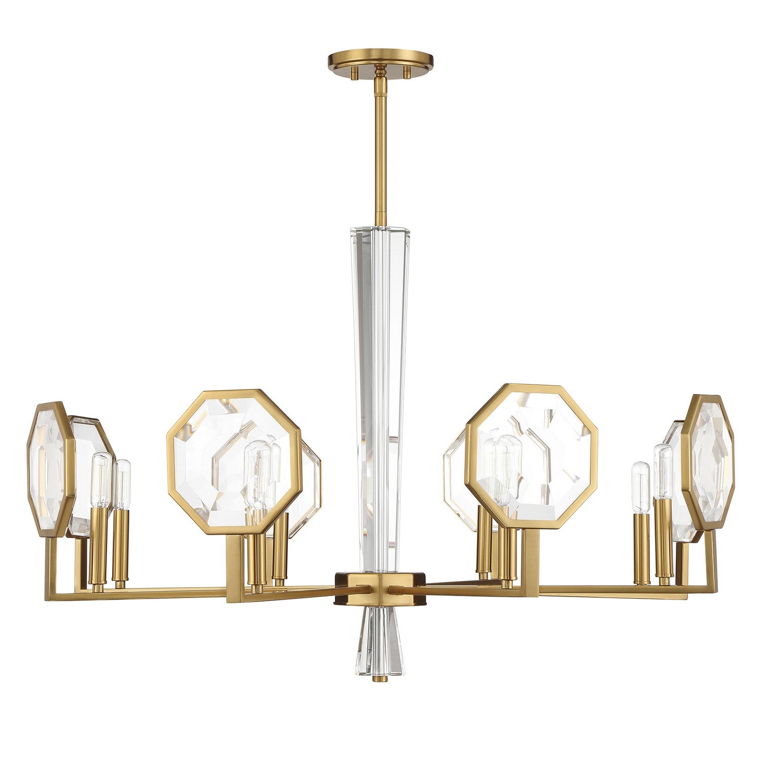 Lustre Leighton à huit lumières en laiton chaud