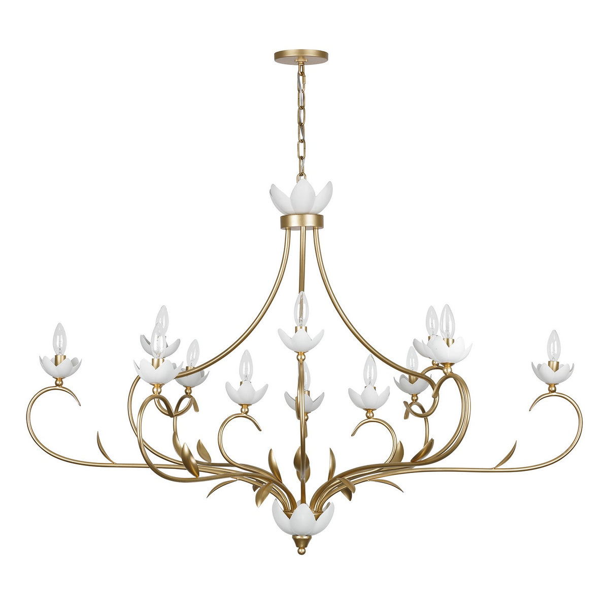 Muse 12 Light Chandelier in French Gold and White Cashmere