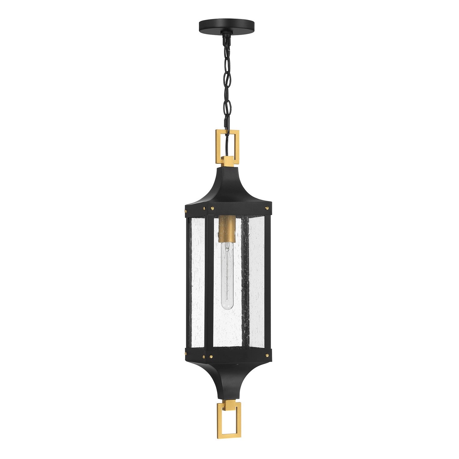 Lanterne suspendue d'extérieur Glendale One Light en noir mat et laiton brossé patiné