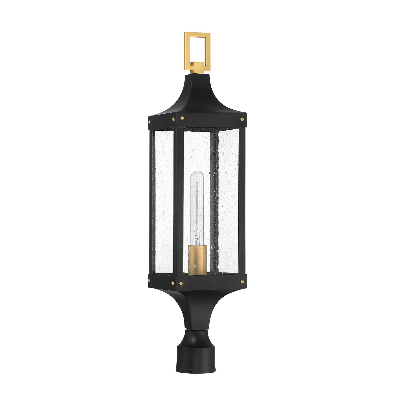 Lampadaire d'extérieur Glendale à une lumière en noir mat et laiton brossé vieilli