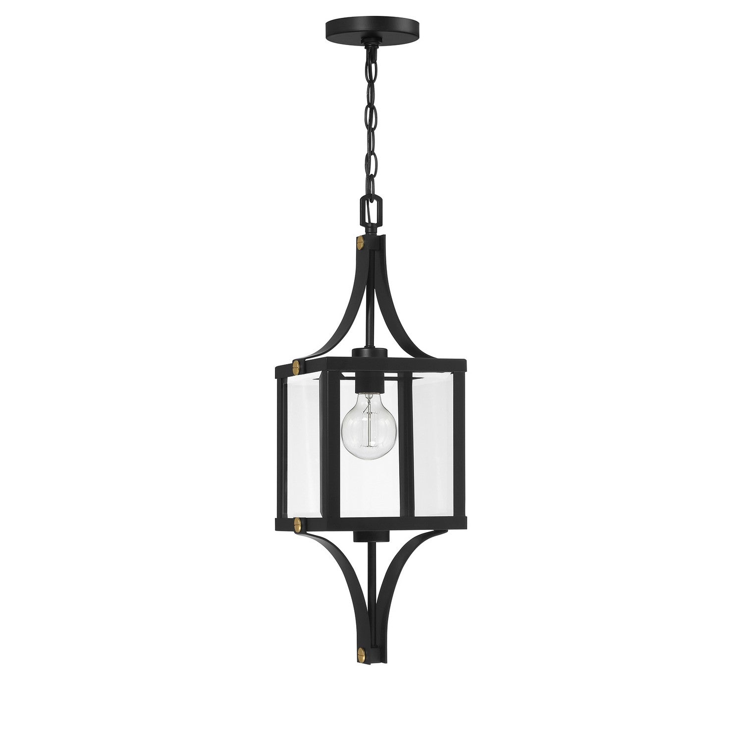 Raeburn One Light Outdoor Hanging Lantern in Matte Black and Weathered Brushed Brass
