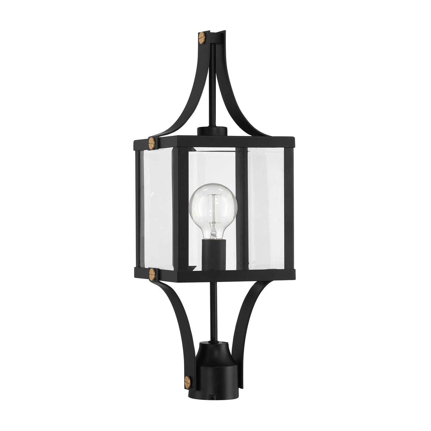 Raeburn One Light Outdoor Post Lantern in Matte Black and Weathered Brushed Brass