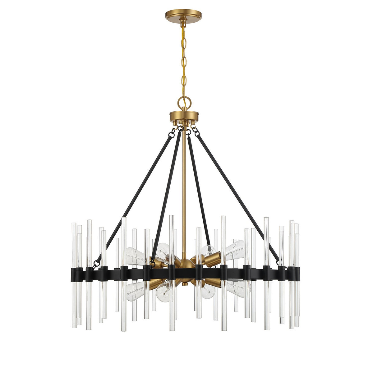 Santiago Eight Light Pendant in Matte Black w/Warm Brass Accents