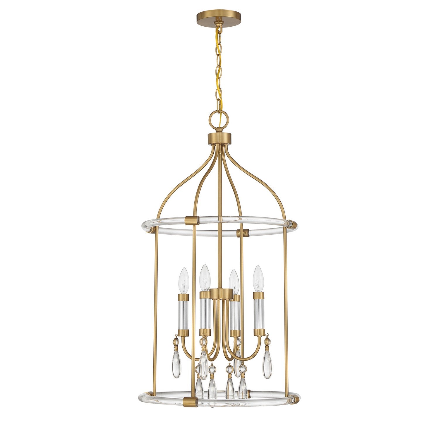 Pendentif Mayfair à quatre lumières en laiton chaud et chrome