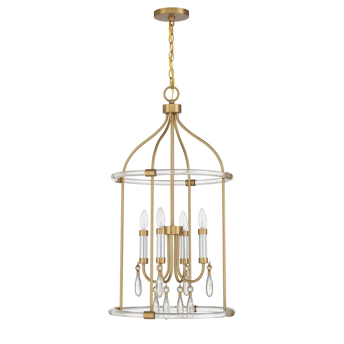 Mayfair Four Light Pendant in Warm Brass and Chrome