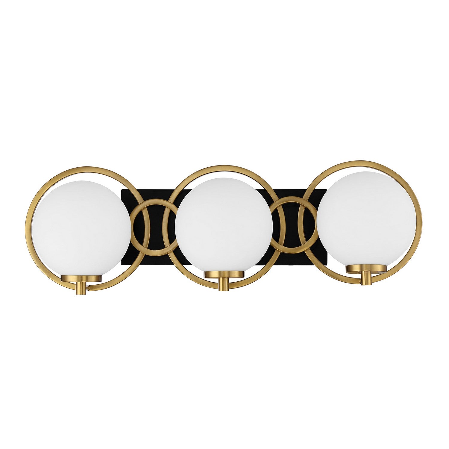 Applique de salle de bain Alhambra à trois lumières, fini noir mat avec laiton chaud