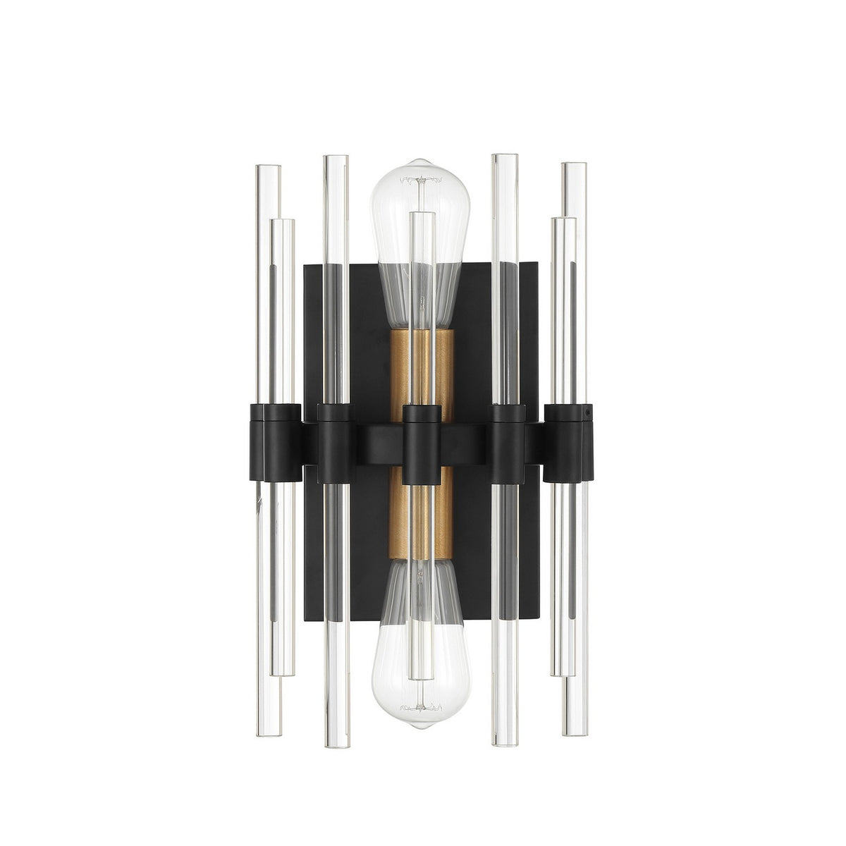Santiago Two Light Wall Sconce in Matte Black w/Warm Brass Accents