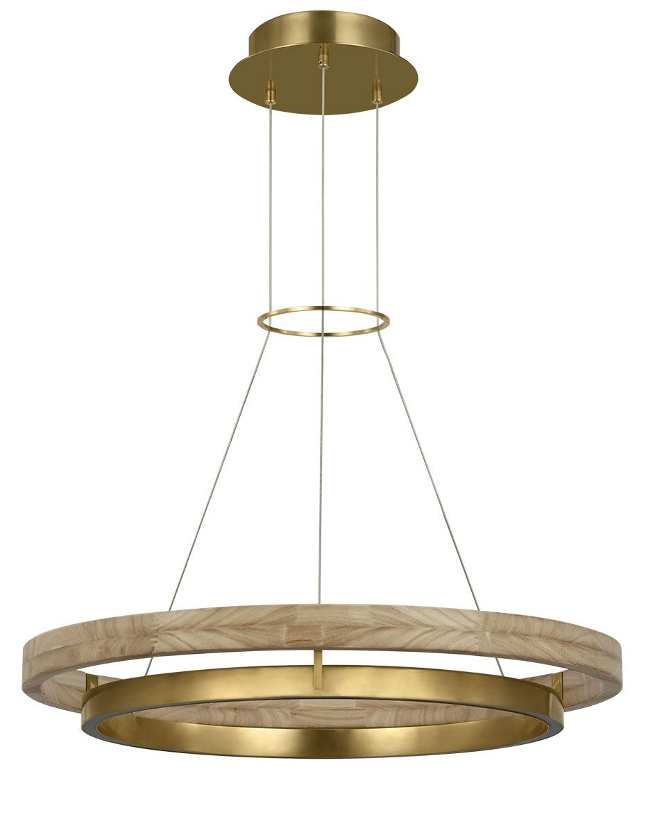 Grace LED Chandelier in Hand Rubbed Antique Brass/Natural Oak