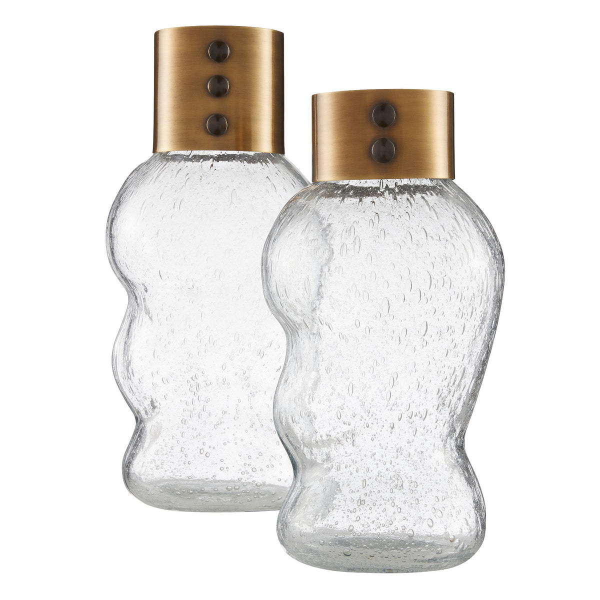 Decker Vases, Set of 2 in Clear/Vintage Brass/Bronze