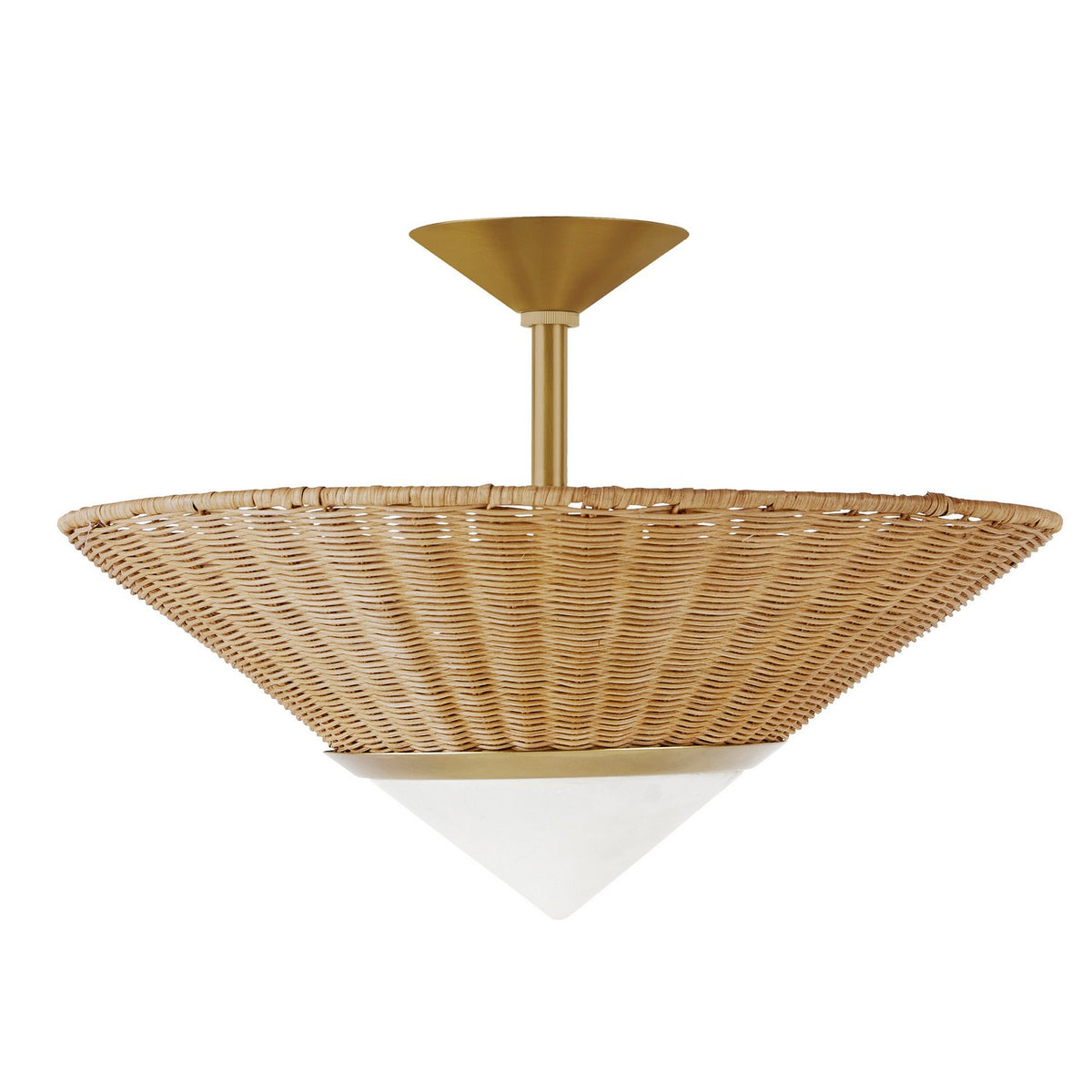 Calista Three Light Flush Mount in Natural/White/Antique Brass