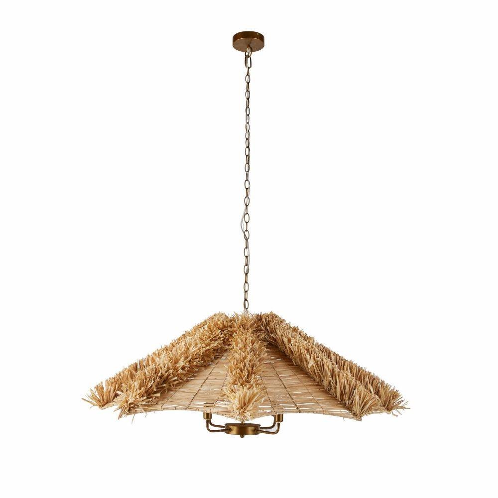 Cadance Four Light Chandelier in Natural/Natural/Antique Brass