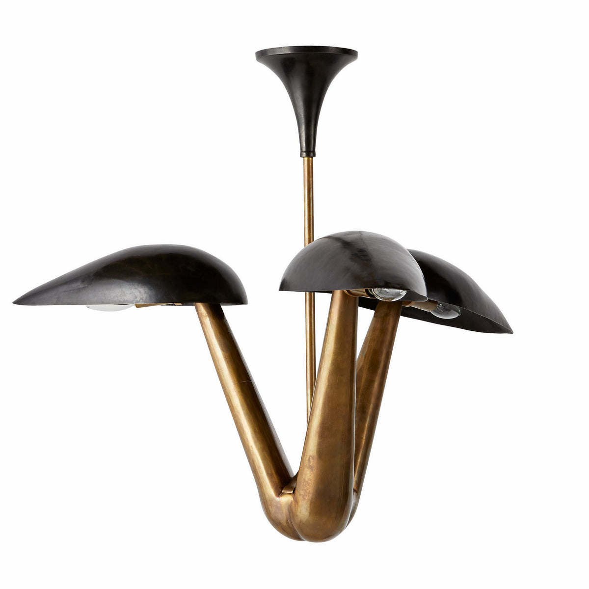 Everglades Three Light Chandelier in Blackened Iron/Antique Brass