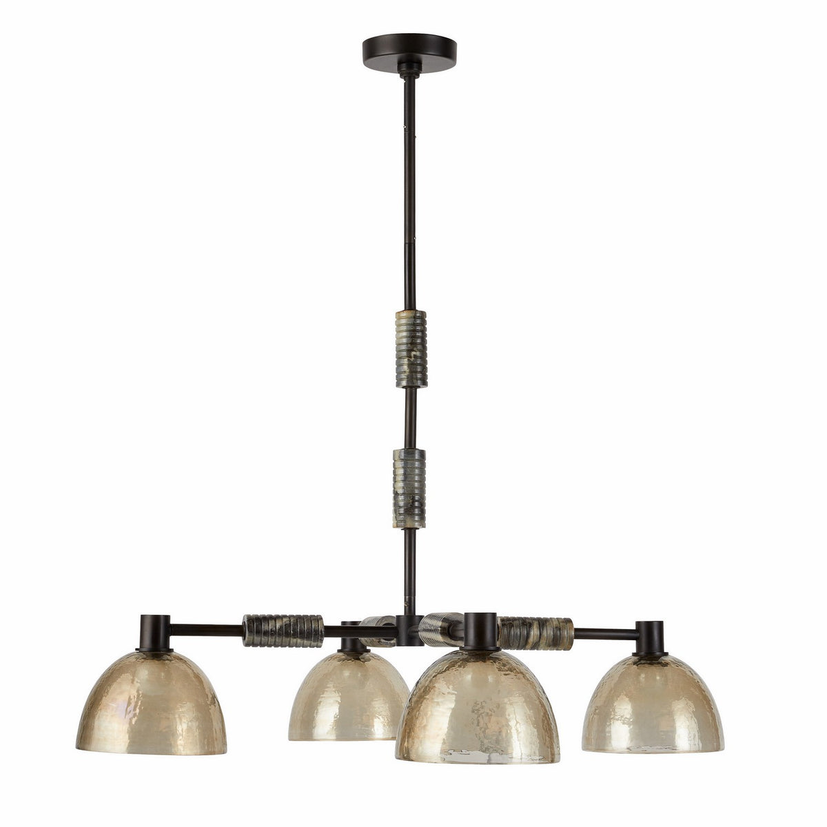 Eli Four Light Chandelier in Blackened Iron/Smoke/Black