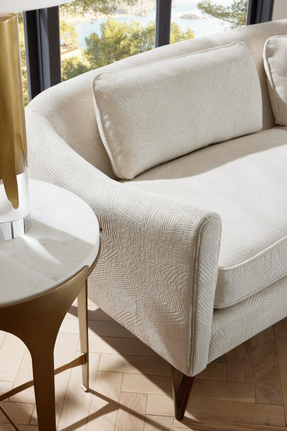 Vincent Sofa in Textured Ivory/Dark Walnut