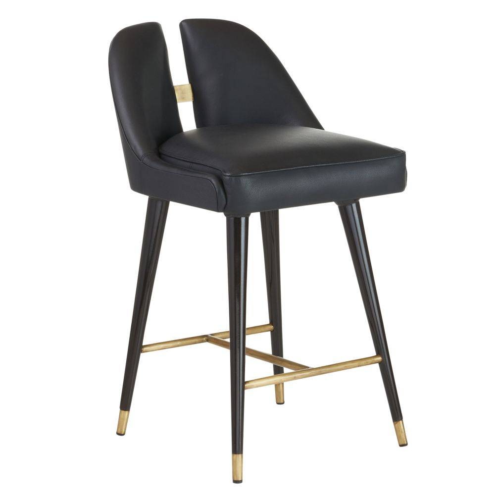 Crowley Bar Stool in Black/Ebony/Antique Brass