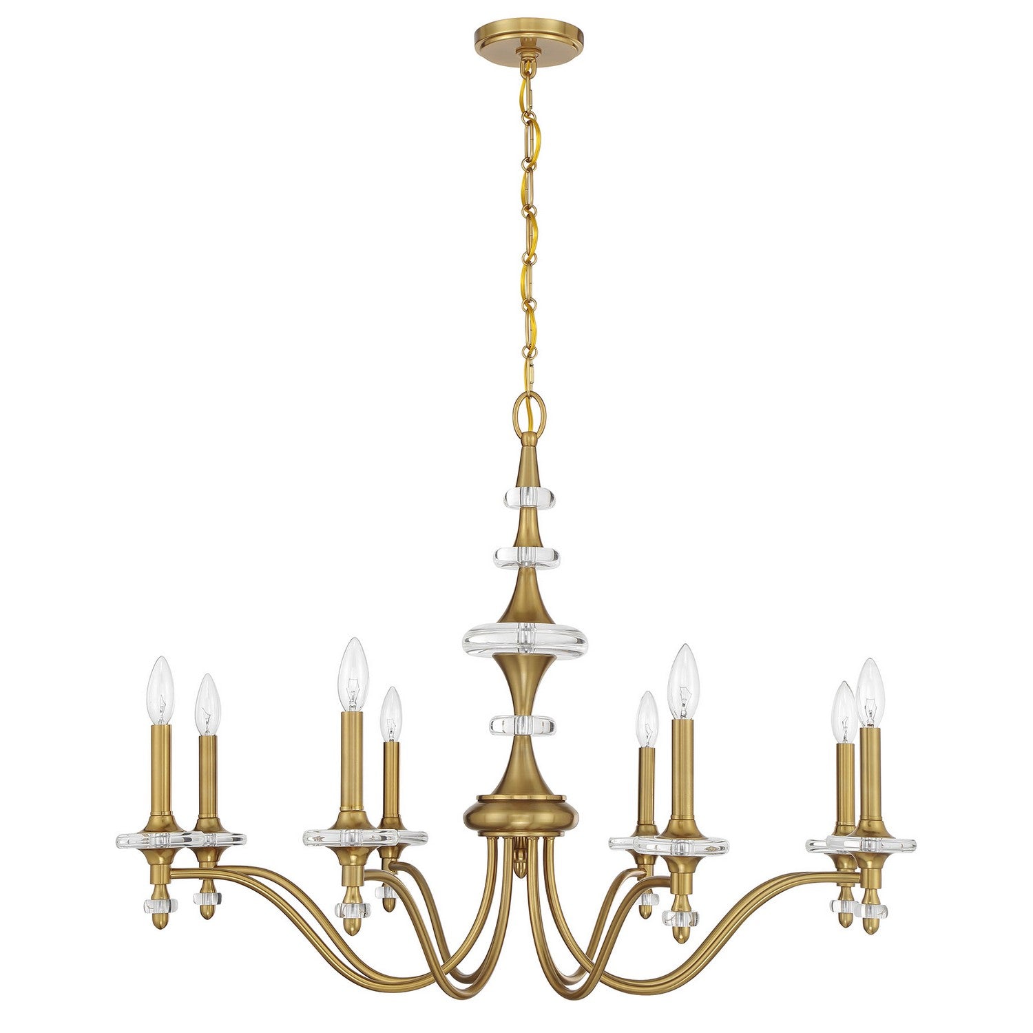 Lustre Champlain à huit lumières en laiton chaud