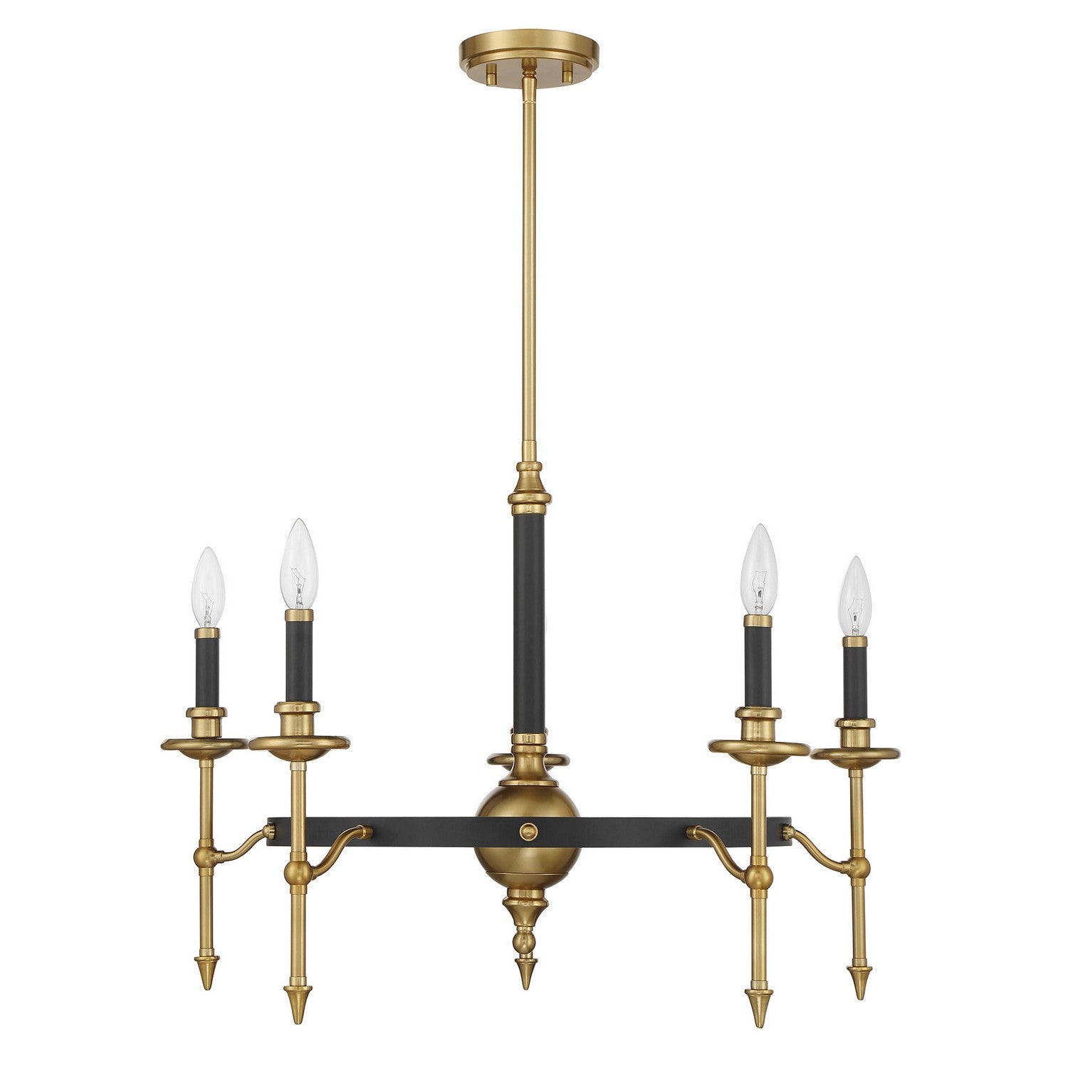 Lustre Consulate à cinq lumières en noir mat et laiton chaud