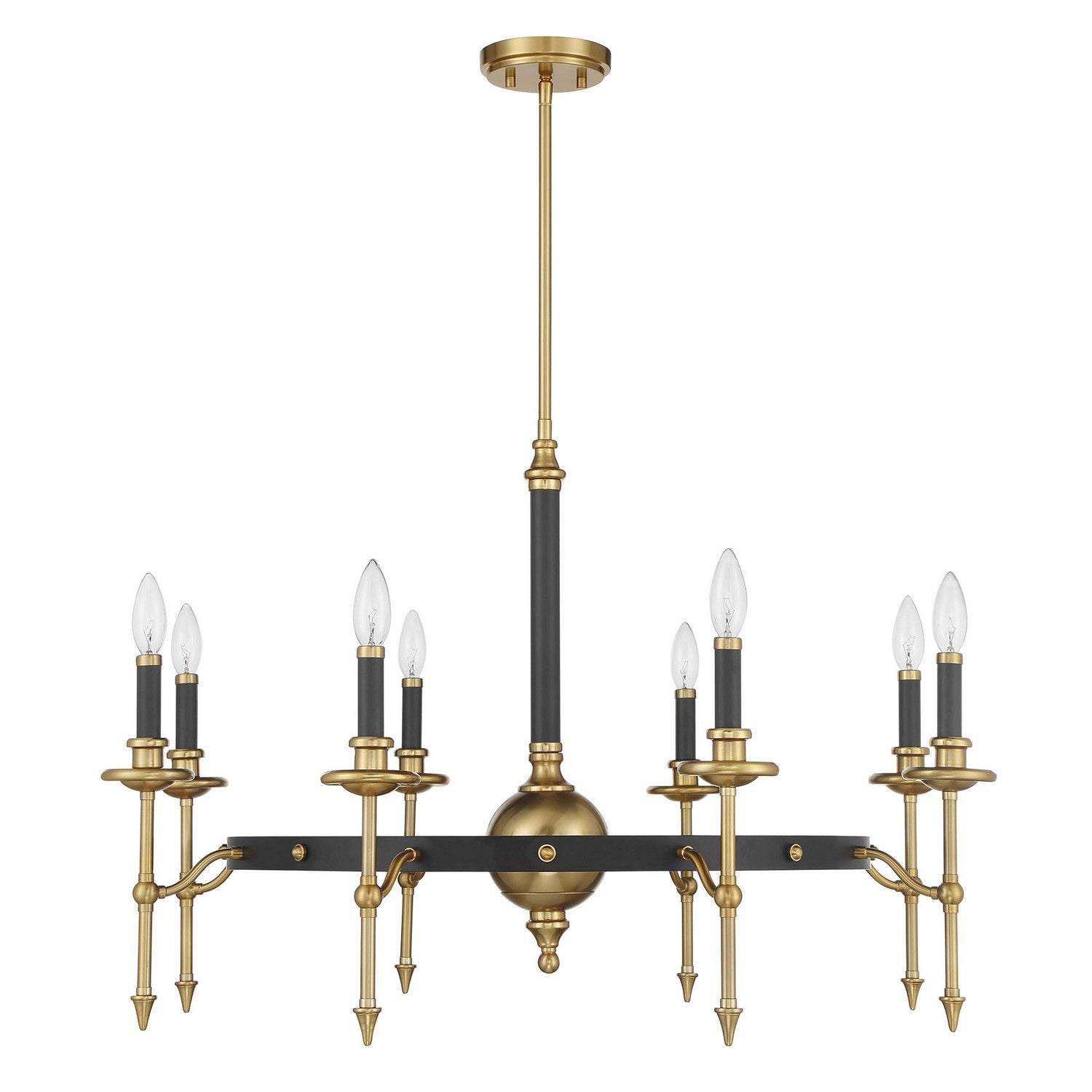 Lustre à huit lumières Consulate en noir mat et laiton chaud