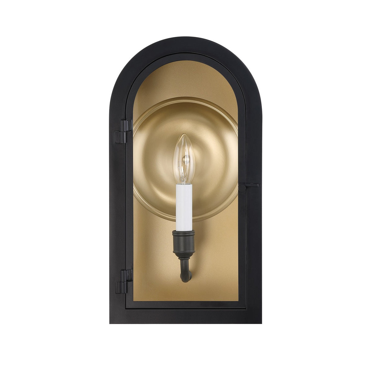 Grotto One Light Outdoor Wall Lantern in Matte Black with Vintage Gold