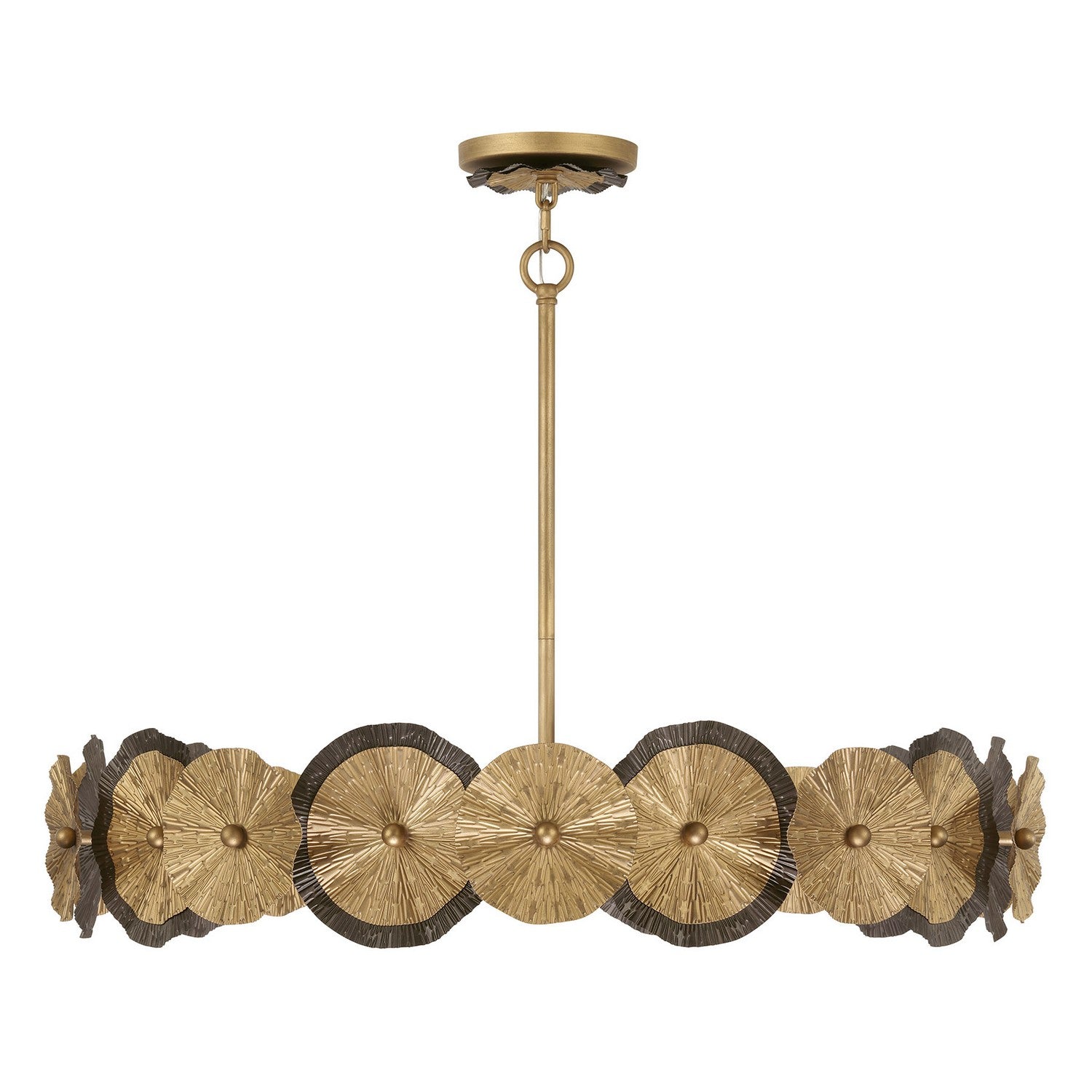 Suspension Lincoln à cinq lumières, finition or vieilli et bronze