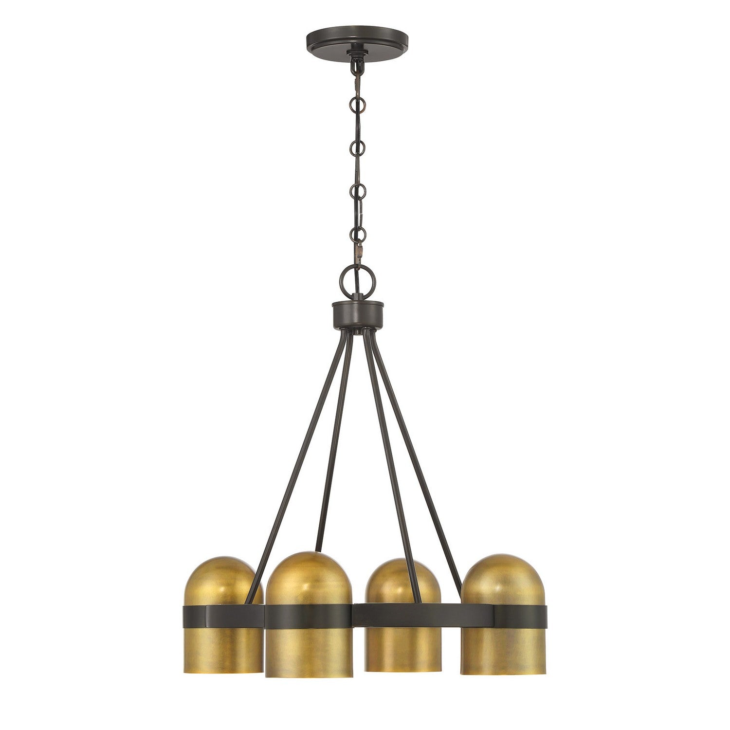 Lustre Andover à quatre lumières en bronze méditerranéen et laiton Riviera