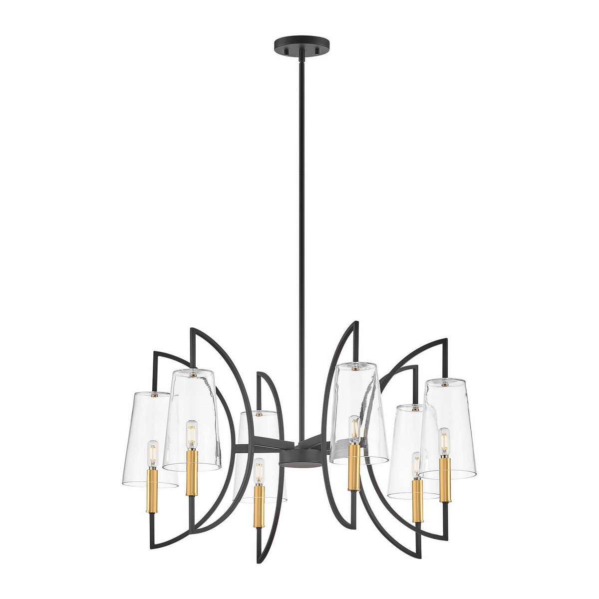 Hanley Six Light Chandelier in Matte Black/Warm Brass