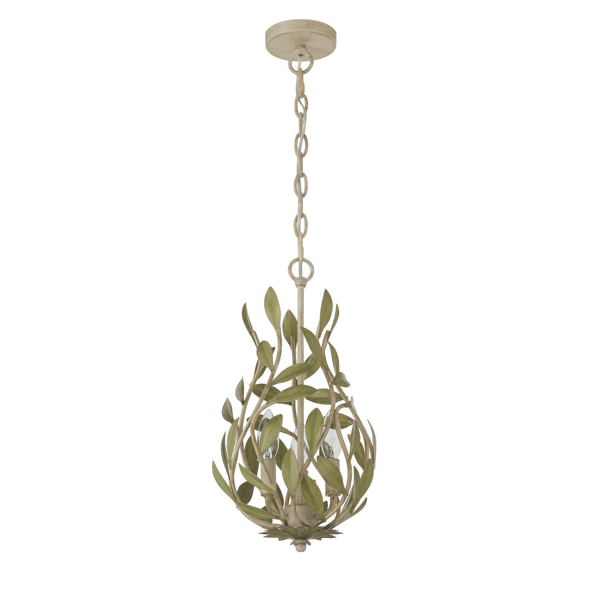 Broche Three Light Chandelier in Champagne Green Tea
