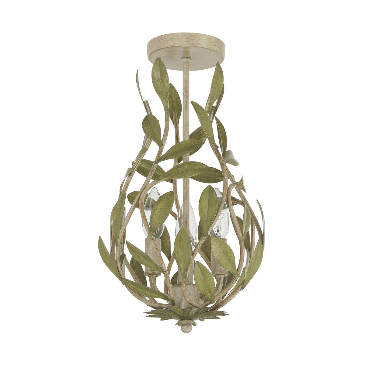 Broche Three Light Semi Flush Mount in Champagne Green Tea