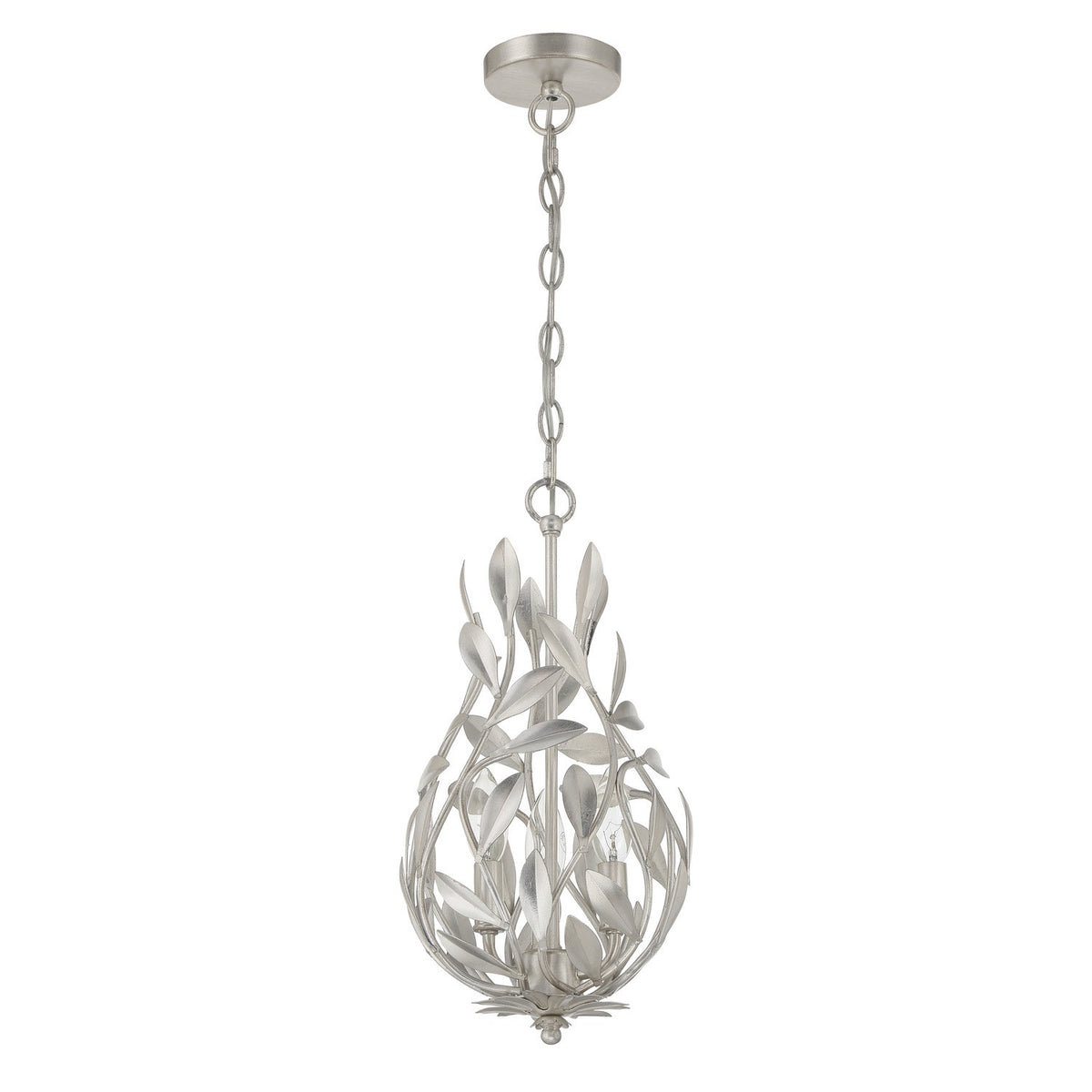 Broche Three Light Chandelier in Antique Silver