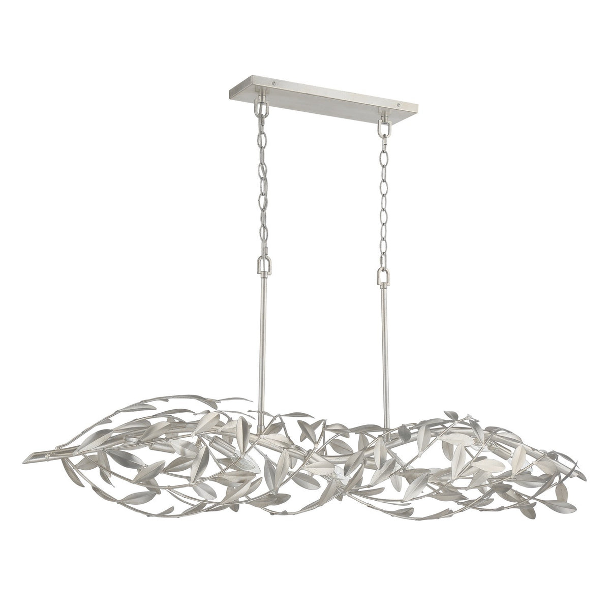 Broche Six Light Linear Chandelier in Antique Silver