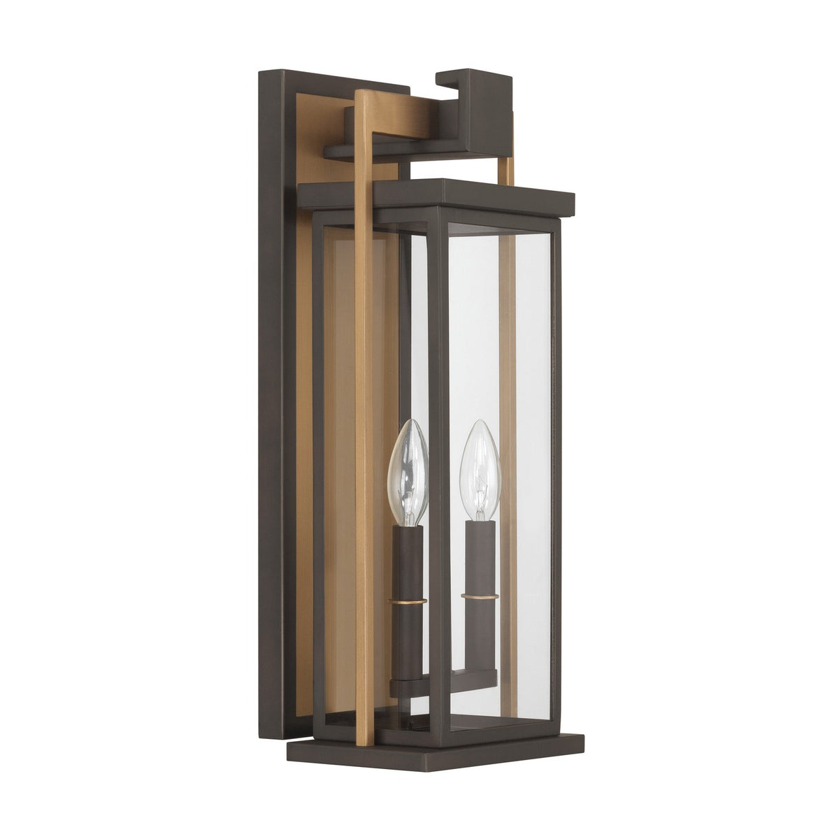Lendel Two Light Outdoor Wall Sconce in Twilight Bronze + Textured Gold