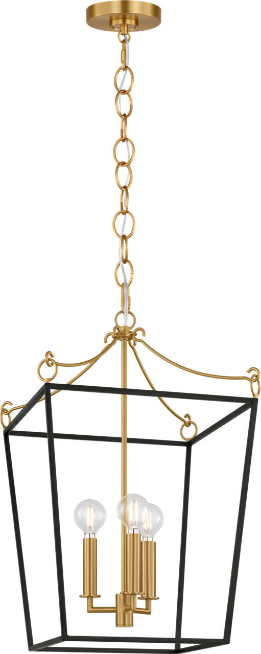 Carlyle Three Light Lantern in Midnight Black | Burnished Brass