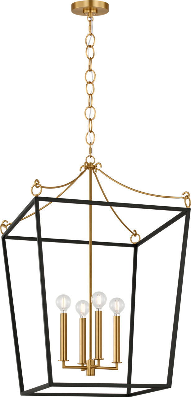 Carlyle Four Light Lantern in Midnight Black | Burnished Brass