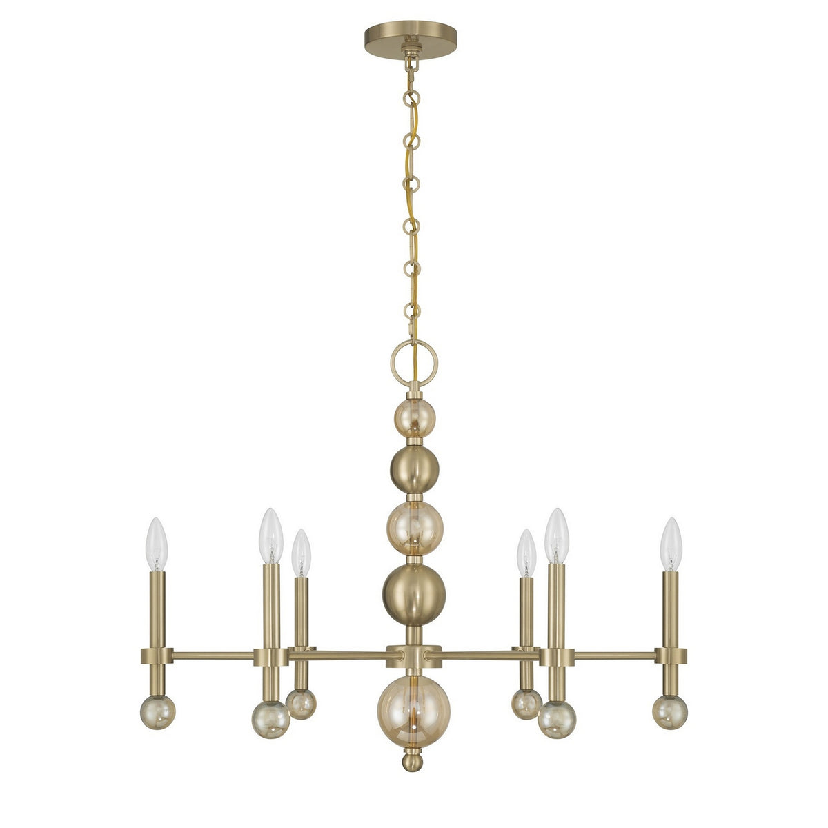 Crescent Six Light Chandelier in Noble Brass