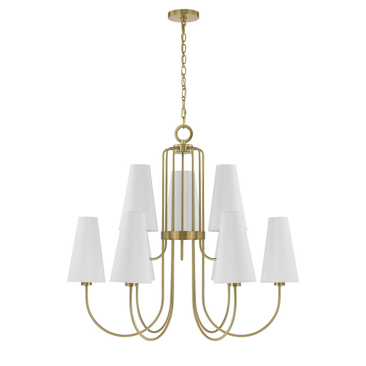 Lustre à neuf lumières Wilkes en laiton chaud