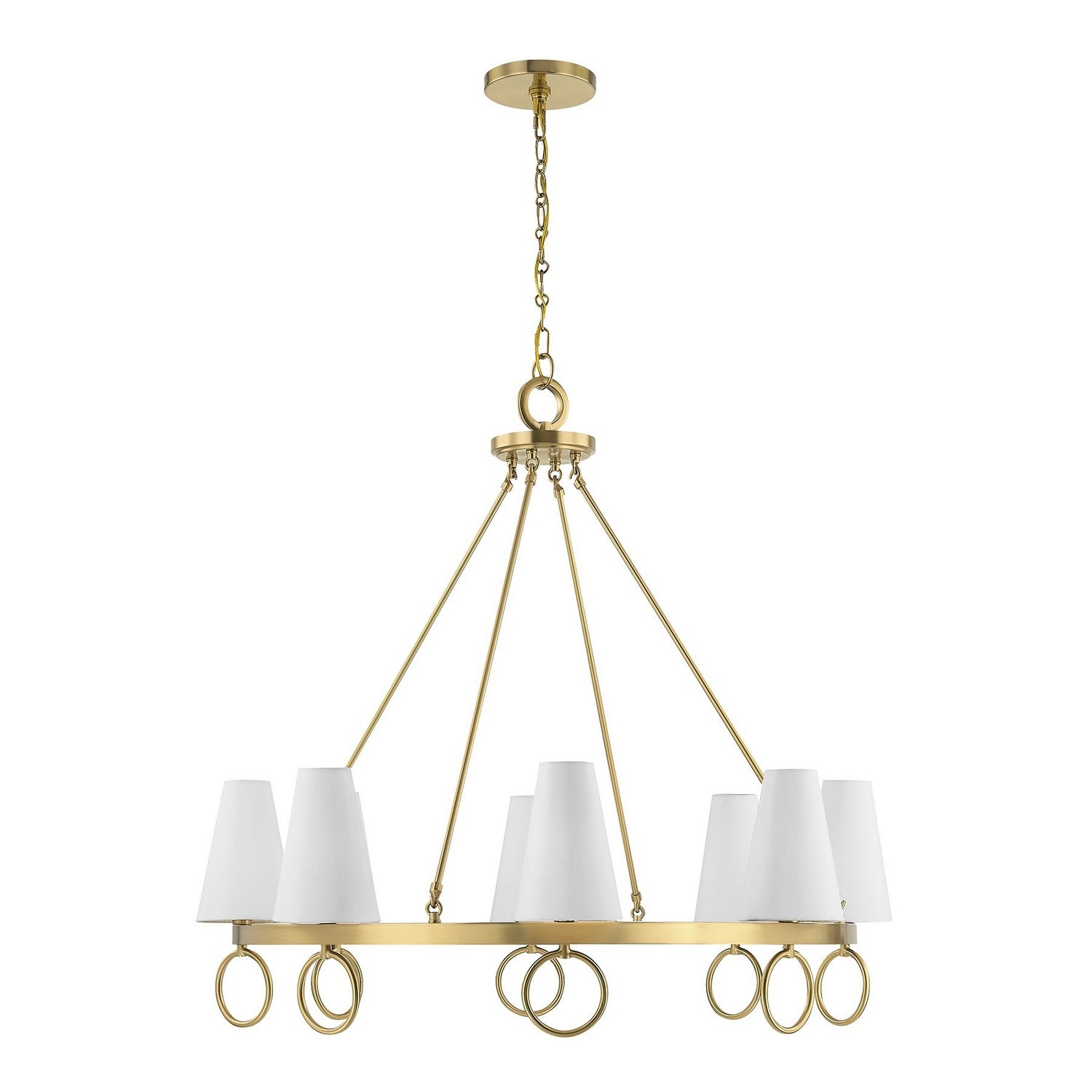 Lustre Wilkes à huit lumières en laiton chaud