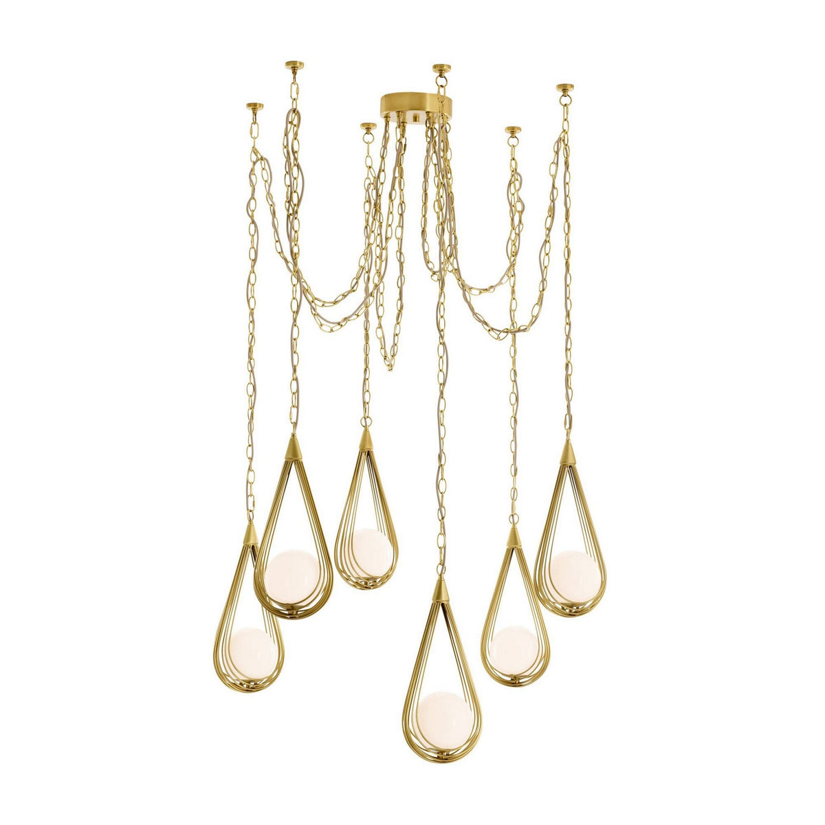 Ova Six Light Chandelier in Antique Brass/Opal