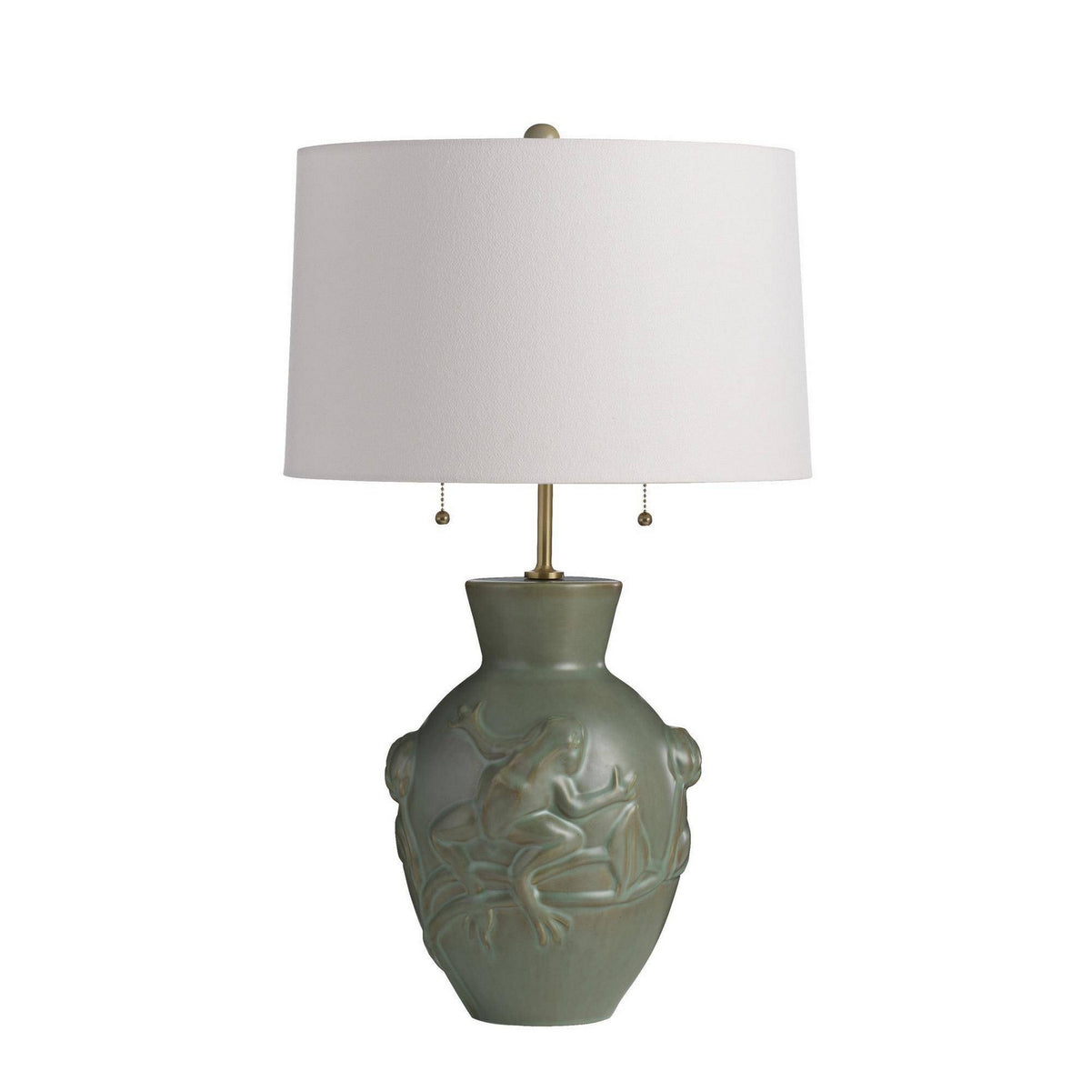 Grenouille Two Light Table Lamp in Dark Moss/Antique Brass